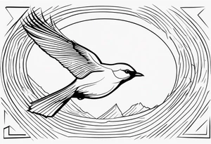 Create just the outline of a blackbird in flight as viewed from above the bird. Use only black ink. tattoo idea