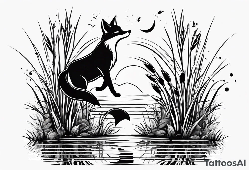 Fox jumping in swamp reeds tattoo idea
