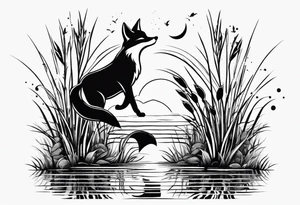 Fox jumping in swamp reeds tattoo idea