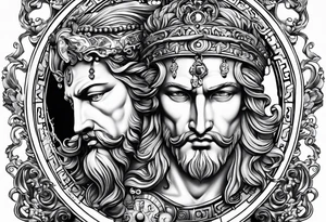 Greek god 2 heads, Aquarius, timeless clock, rosary tattoo idea