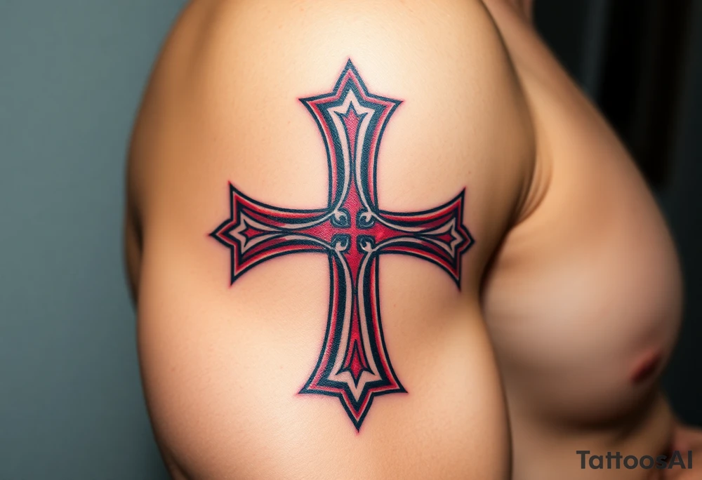 A bold red Templar cross with an aged, weathered texture, symbolizing the passage of time and honor tattoo idea