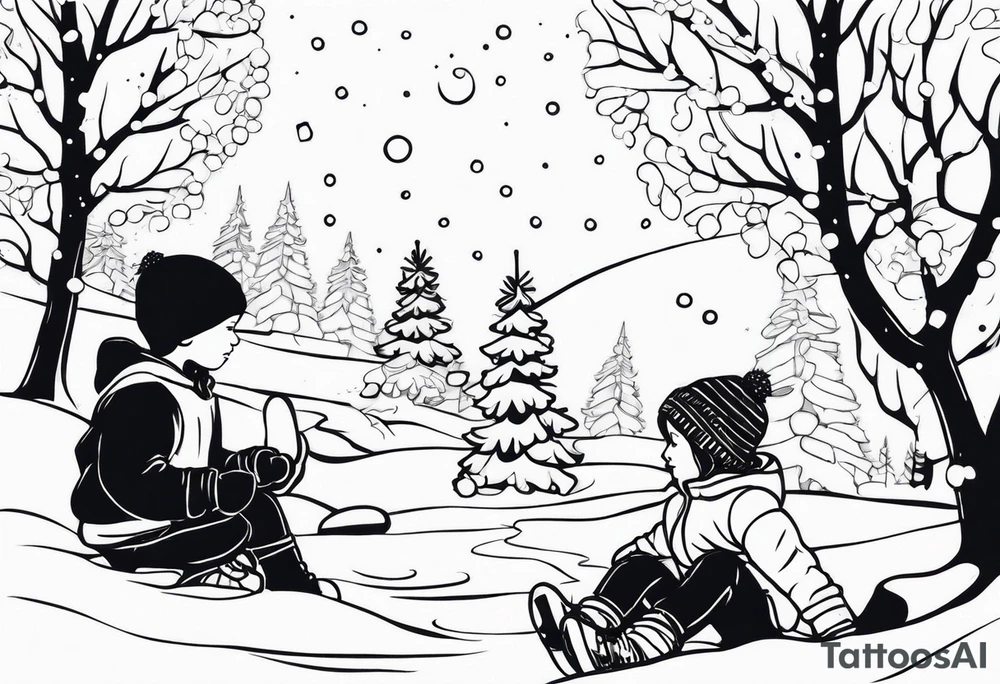 kids playing with snow tattoo idea
