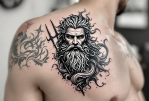 Poseidon god of the sea with trident tattoo idea