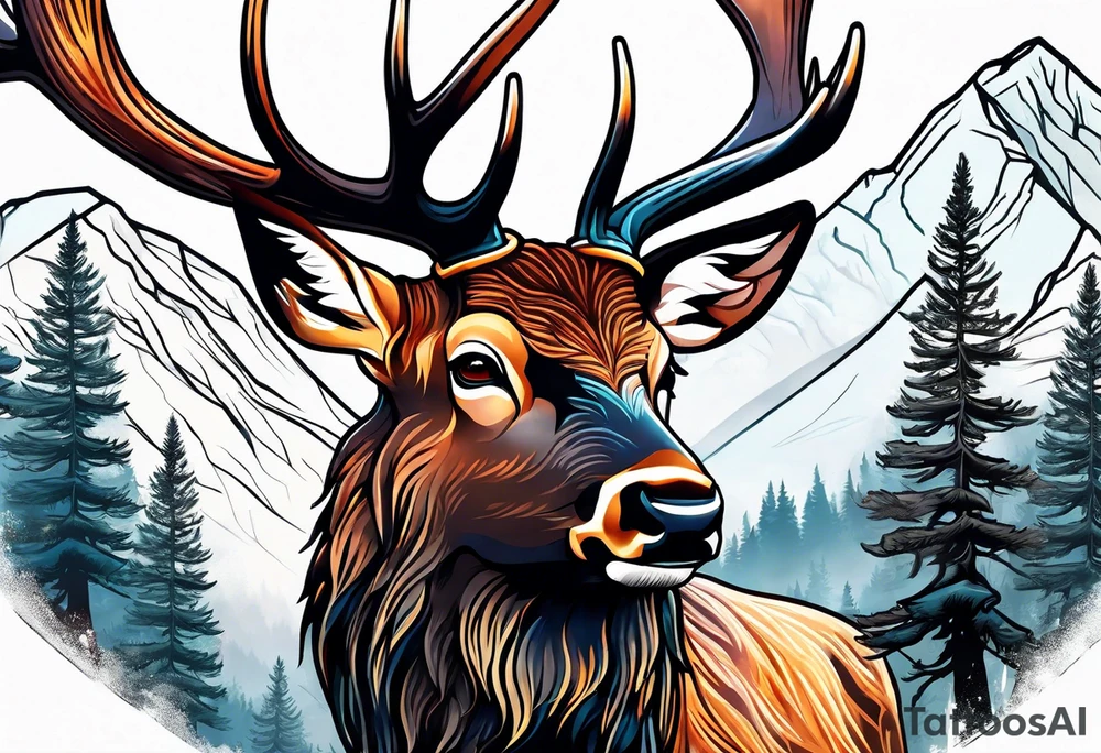 sleeve pine tree moutain elk tattoo idea
