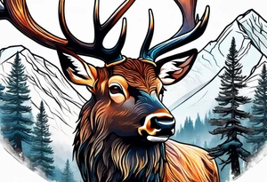 sleeve pine tree moutain elk tattoo idea
