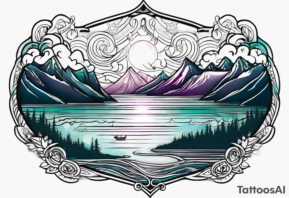 Norwegian fjord with aurora borealis tattoo idea