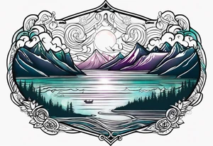 Norwegian fjord with aurora borealis tattoo idea