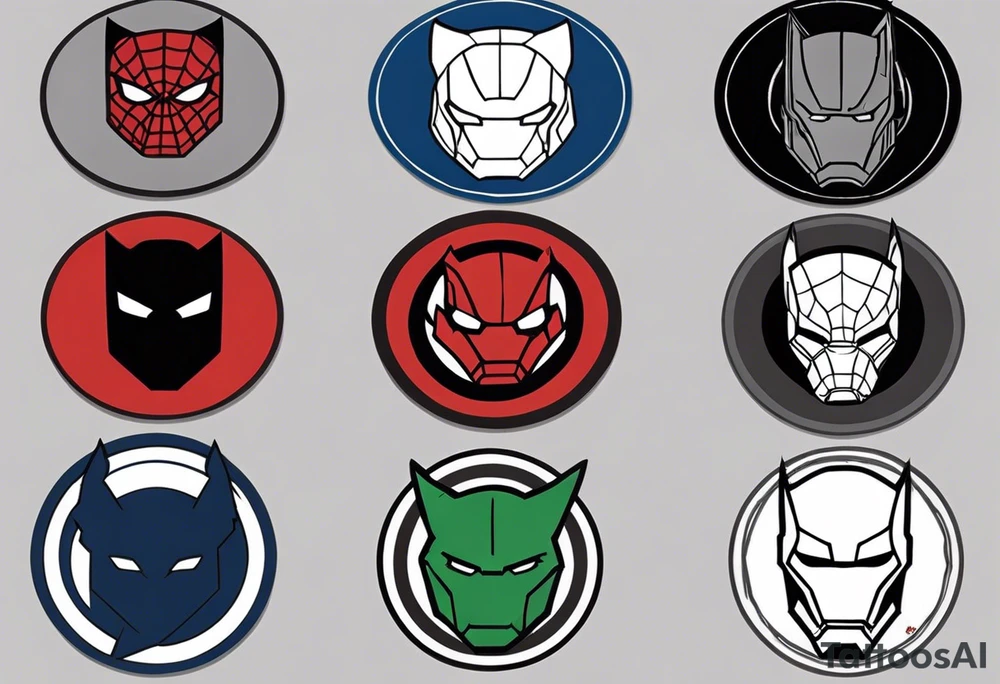 I want to change Avengers Team characters with animals. Hulk will be Badger, Thor will be Alpha Grey Wolf, Captain America will be Bull, Iron Man will be Canary, Black Widow will be Axolotl, Hawk Eye will be Sudan Plated Lizard and Nick Fury will be Cat. tattoo idea