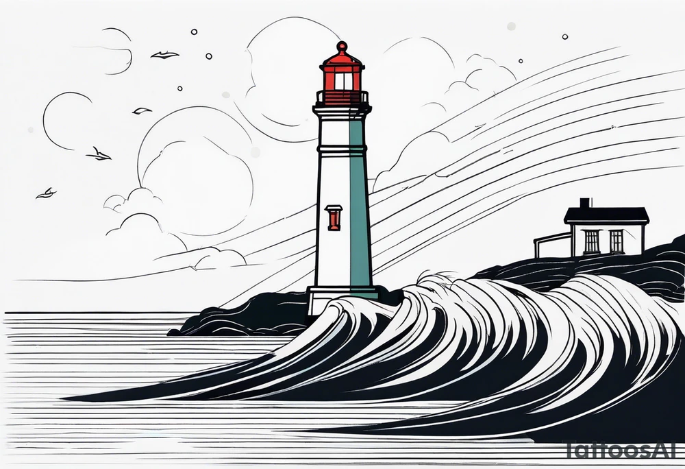 lighthouse very fine line, colored. also rough sea close to the lighthouse tattoo idea