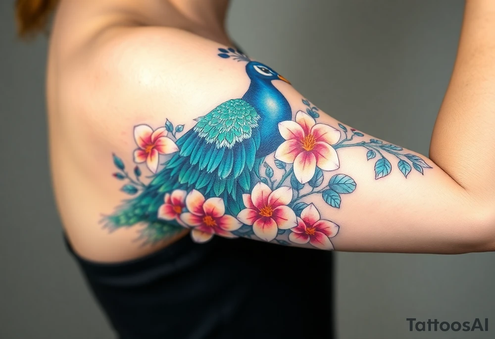 Peacock , orchid flowers, Coi fish tattoo idea