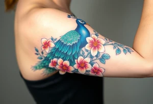 Peacock , orchid flowers, Coi fish tattoo idea