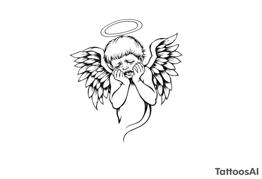 odd crying angel tattoo idea