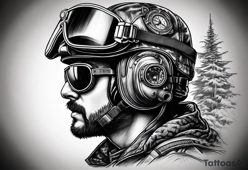 a helicopter pilot wearing night vision goggles tattoo idea