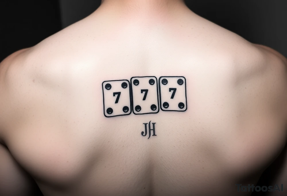 drei dominosteine hintereinander mit den augennummern 8 7 6 und beim letzten unten 6 und oben die Inizialen JH tattoo idea