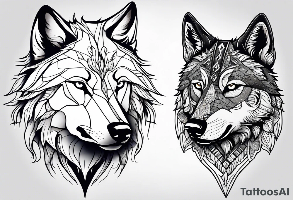Constellation, two animal wolf tattoo idea