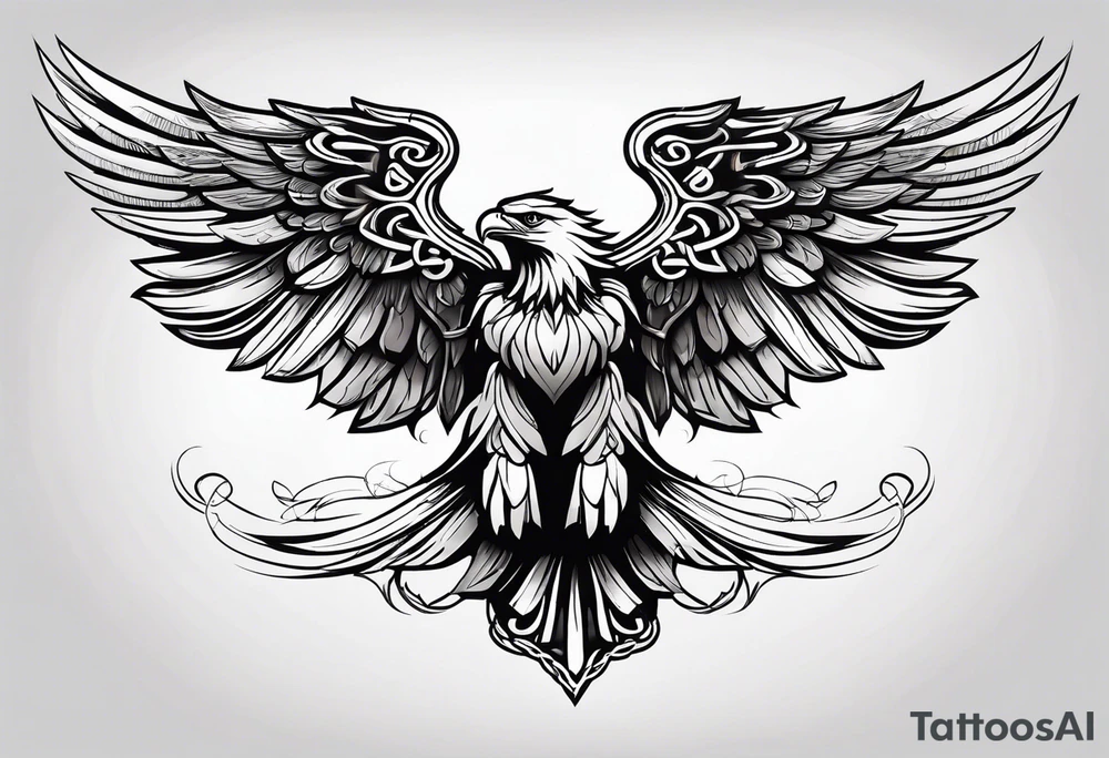 Simple celtic Eagle with wings spread upwards linework tattoo idea