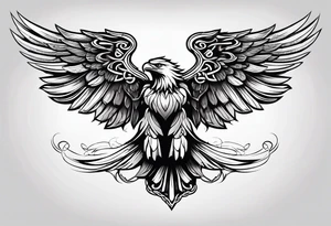 Simple celtic Eagle with wings spread upwards linework tattoo idea