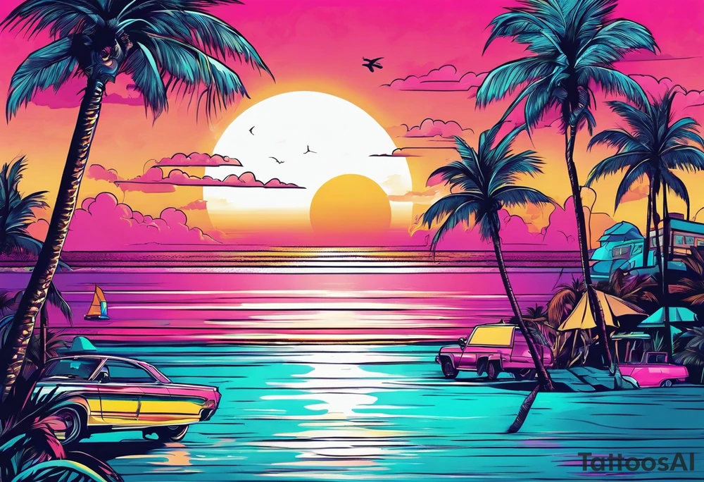 1980's miami vice style beach dance 
party, tattoo idea
