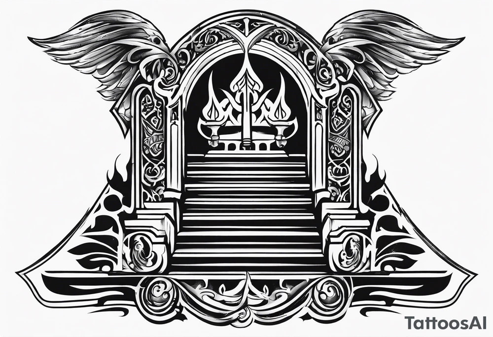 Valhalla sword shield flame
stairs tattoo idea
