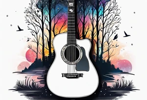 guitar made out of trees and a night sky tattoo idea