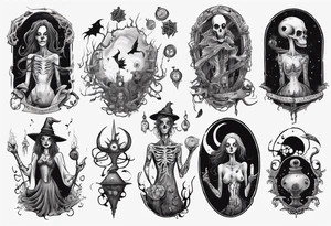 a Tim Burton-style witch necromancer tattoo idea
