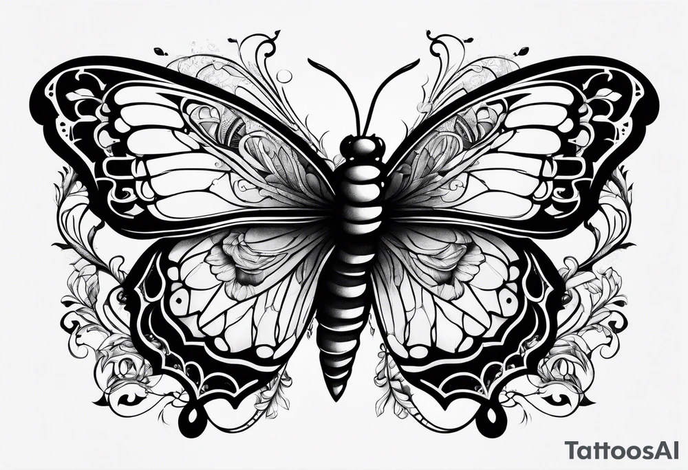 half butterfly half bee designed tattoo tattoo idea