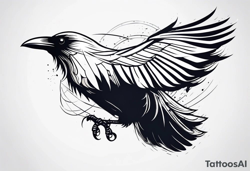raven in flight viewed from behind tattoo idea