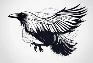 raven in flight viewed from behind tattoo idea