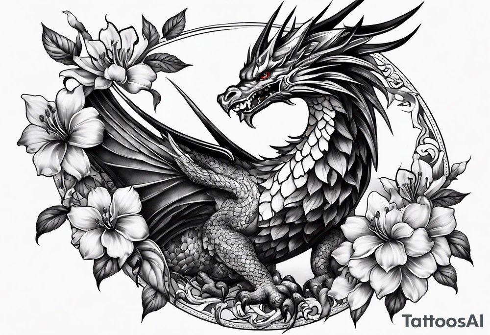 Drachen mit Kirschblüten tattoo idea