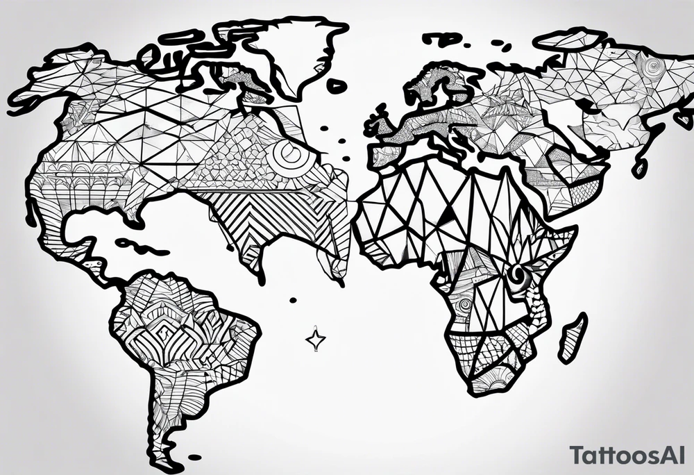 geometric world map tattoo with a cheetah pattern overlay tattoo idea