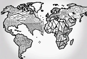 geometric world map tattoo with a cheetah pattern overlay tattoo idea