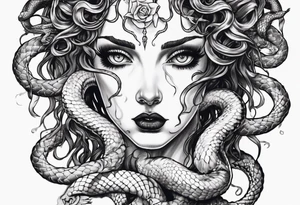 Dark/goth Medusa with white pupils and snake hair. Lilies tattoo idea