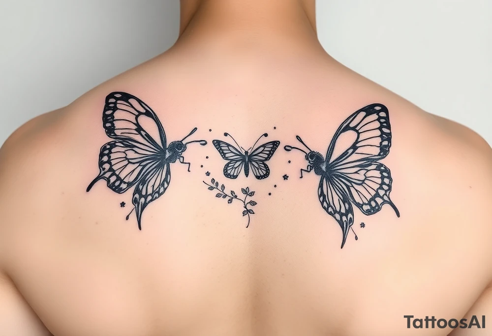 Ornamental floral butterflies traditional tattoo idea