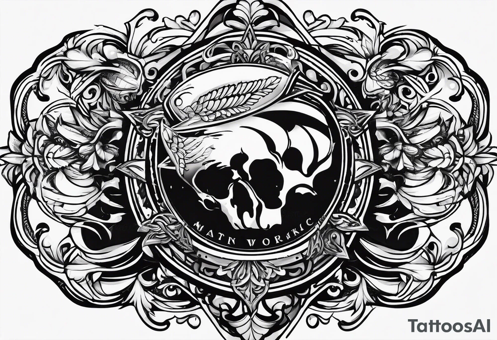 emblem long swork and a scale tattoo idea