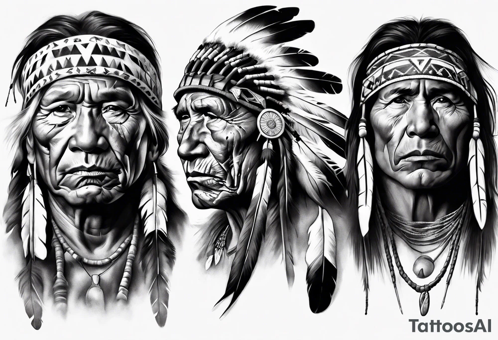 Native American man photorealism tattoo idea