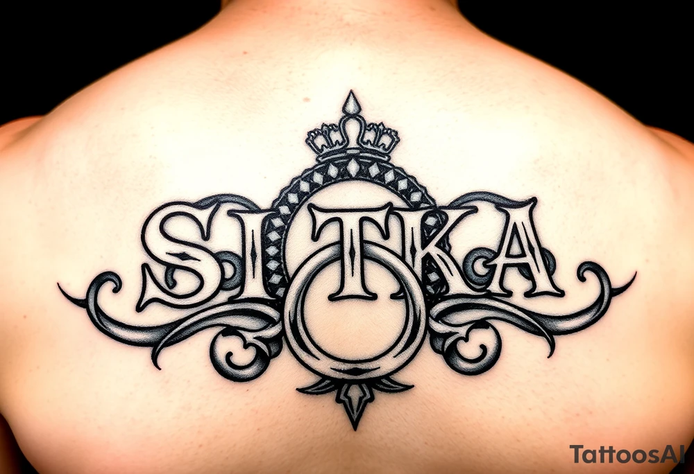 Create a tattoo with the word the word SITKA and a claddagh ring tattoo idea