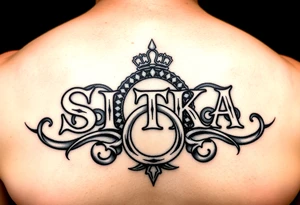 Create a tattoo with the word the word SITKA and a claddagh ring tattoo idea