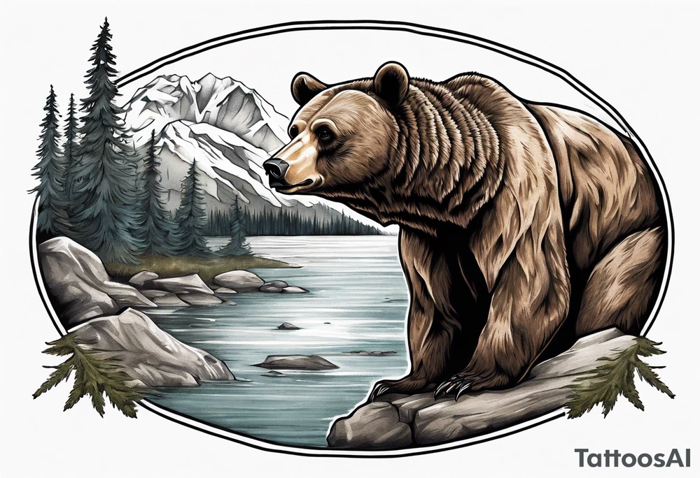 Bear with British Columbia landscape inside of it. tattoo idea