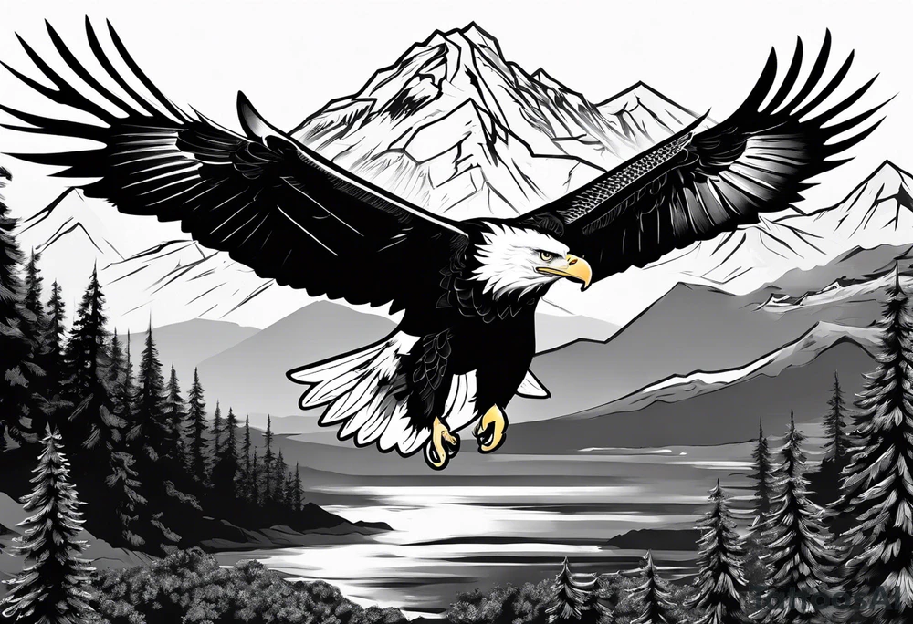 Bald eagle with mountain background tattoo idea Bald eagle with mountain background tattoo idea