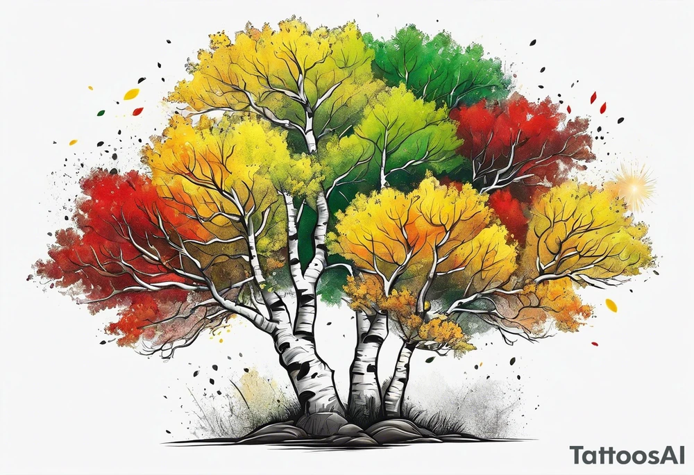birch tree
with yellow, green and red colours tattoo idea
