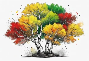 birch tree
with yellow, green and red colours tattoo idea