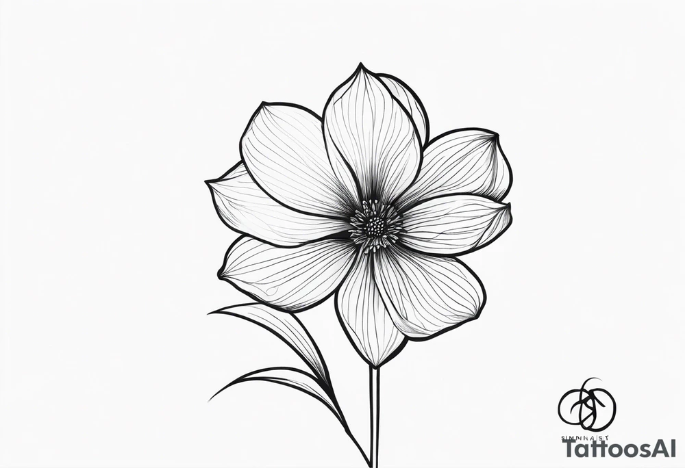 one very simple and no detailed waratha flower with stem in black and white, fine-line, very minimalistic, only a few lines tattoo idea