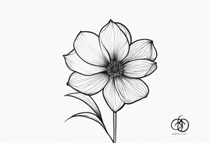 one very simple and no detailed waratha flower with stem in black and white, fine-line, very minimalistic, only a few lines tattoo idea