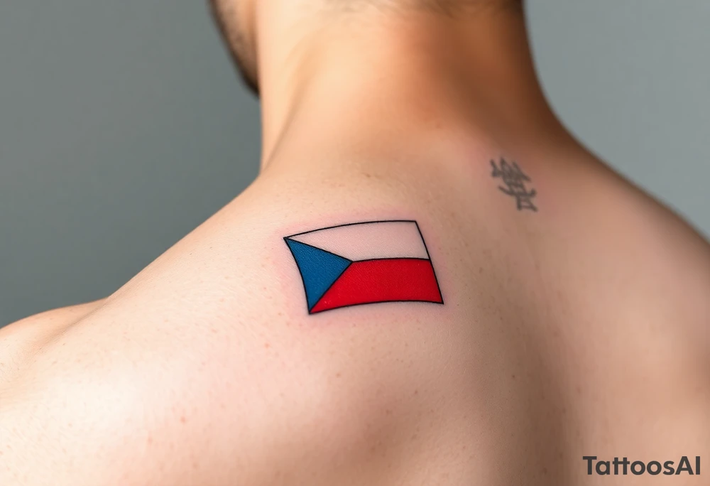 A minimalist Czech flag outline, with the blue triangle subtly blending into the red and white stripes tattoo idea