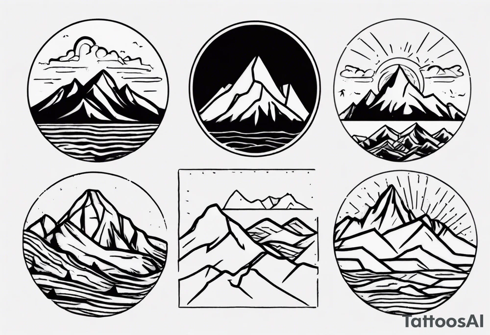 mountain range with four peaks line art. tattoo idea