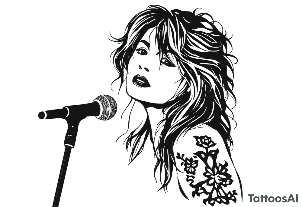 A silhouette stencil style drawing of Stevie nicks tattoo idea