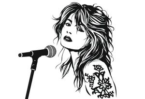 A silhouette stencil style drawing of Stevie nicks tattoo idea