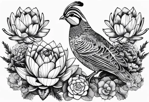 Quails, cactus, flowers tattoo idea