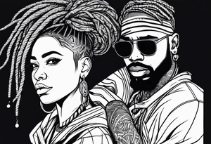 Black man with dreads  and women with short hair together tattoo idea
