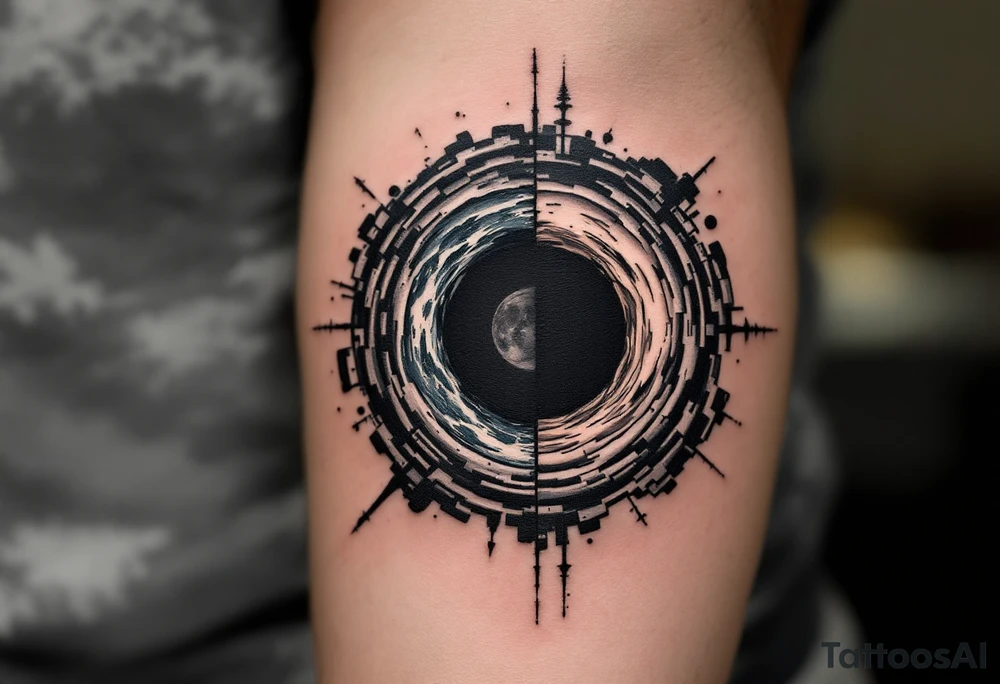 2 different worlds on both sides of a black hole tattoo idea